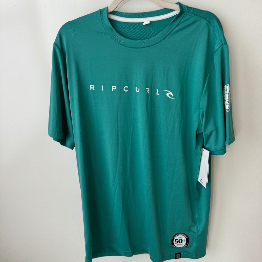Rip Curl Dawn Patrol Surf Tee Rashguard Swim Top Green Turquoise NWT L